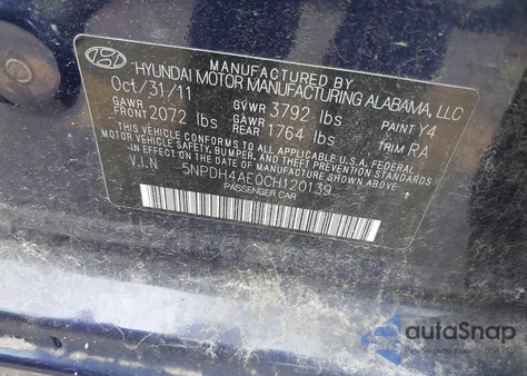 2012 Hyundai Elantra Limited from USA, damaged, VIN 5NPDH4AE0CH120139